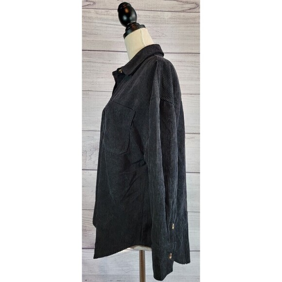 CORDUROY Button Up Oversized Long Sleeve Top Black Size Small - Picture 2 of 6
